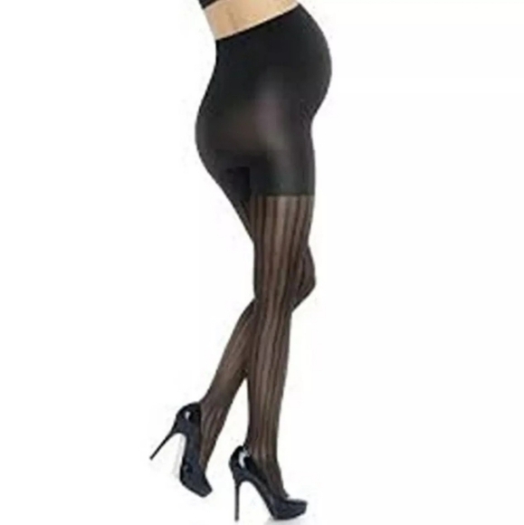 NWT Spanx Maternity Terrific Tights Black Stripe Opaque 1 - Picture 1 of 6